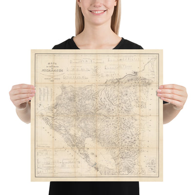 Old Map of Nicaragua in 1863 by Sonnestern - Managua, Leon, Chinandega, Esteli, Lake Nicaragua