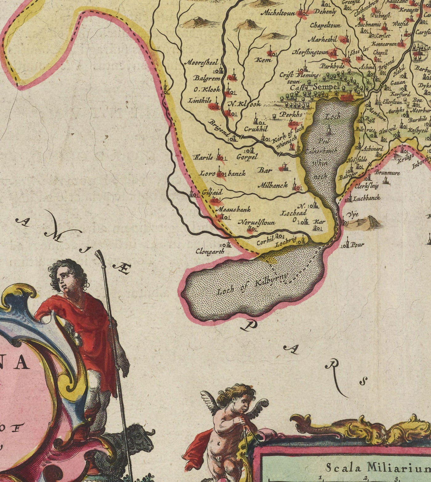 Old Map of Renfrewshire in 1665 by Joan Blaeu - Glasgow, Renfrew, Paisley, Inchinnan, Bishopton, River Clyde