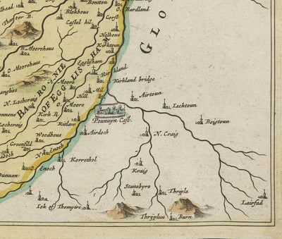 Old Map of Renfrewshire in 1665 by Joan Blaeu - Glasgow, Renfrew, Paisley, Inchinnan, Bishopton, River Clyde