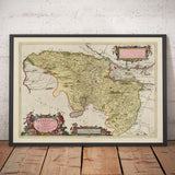 Alte Karte von Renfrewshire im Jahr 1665 von Joan Blaeu - Glasgow, Renfrew, Paisley, Inchinnan, Bishopton, Fluss Clyde 