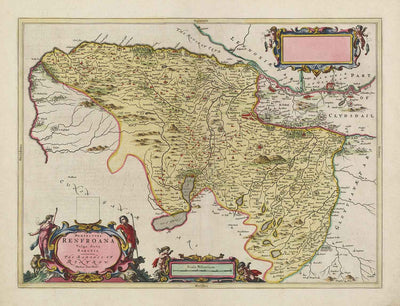 Old Map of Renfrewshire in 1665 by Joan Blaeu - Glasgow, Renfrew, Paisley, Inchinnan, Bishopton, River Clyde