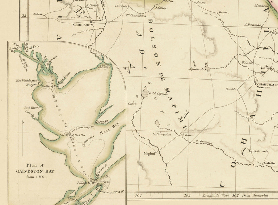 Mappa antica della Repubblica del Texas, 1841 - Paese indipendente prima degli USA, Houston, San Antonio, Golfo del Messico 