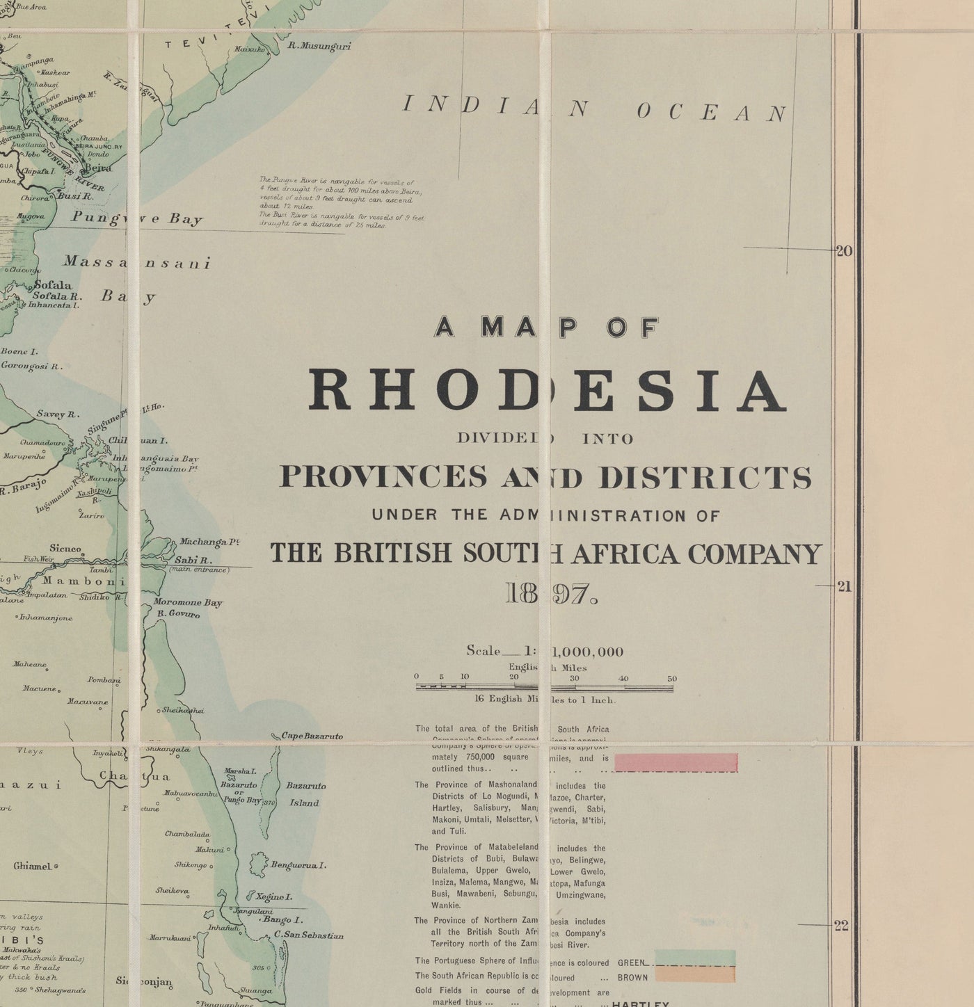 Alte Karte von kolonialem Rhodesien, 1897 von Edward Stanford - Simbabwe, Mosambik, Südafrika, Harare 