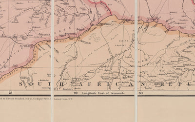 Alte Karte von kolonialem Rhodesien, 1897 von Edward Stanford - Simbabwe, Mosambik, Südafrika, Harare 