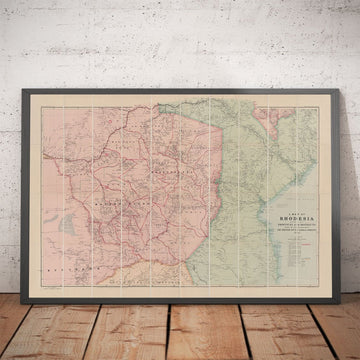 Vecchia mappa della Rhodesia coloniale, 1897 di Edward Stanford - Zimbabwe, Mozambico, Sudafrica, Harare 