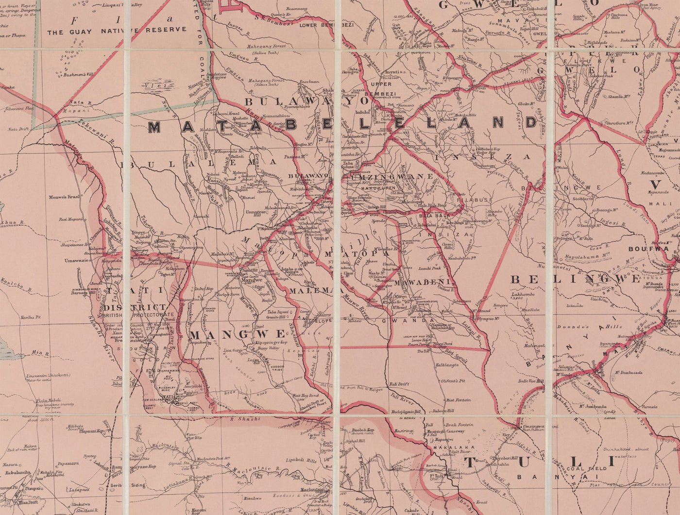 Alte Karte von kolonialem Rhodesien, 1897 von Edward Stanford - Simbabwe, Mosambik, Südafrika, Harare 