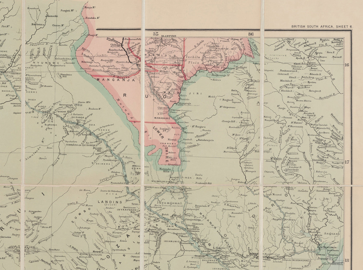Alte Karte von kolonialem Rhodesien, 1897 von Edward Stanford - Simbabwe, Mosambik, Südafrika, Harare 