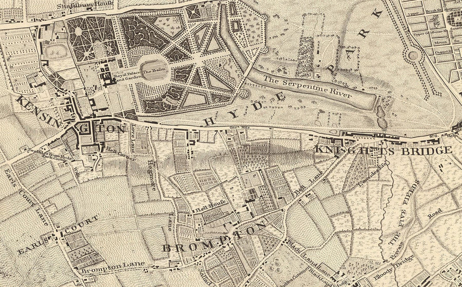 Ancienne carte de Londres et de 10 miles autour par John Rocque en 1746 - avec Hackney, Wimbledon, Highgate, Richmond et d&