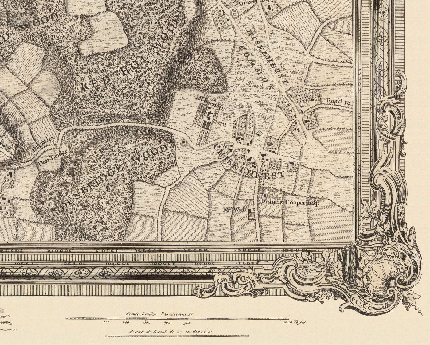 Old Map of South East London in 1746 by John Rocque - Chislehurst, Bromley, Mottingham, Southend, Widmore, SE6, SE12, SE9, SE13