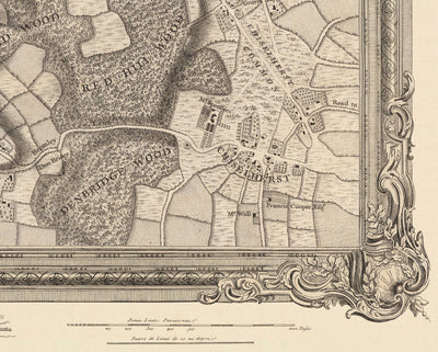 Old Map of South East London in 1746 by John Rocque - Chislehurst, Bromley, Mottingham, Southend, Widmore, SE6, SE12, SE9, SE13