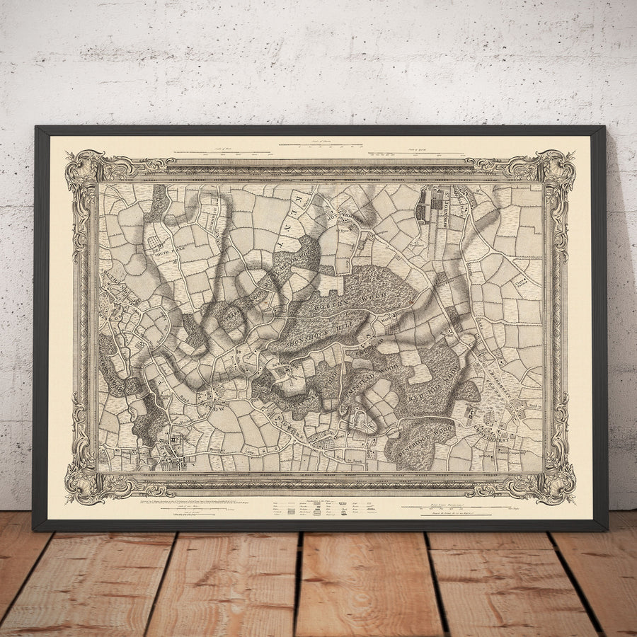 Ancienne carte du sud-est de Londres en 1746 par John Rocque - Chislehurst, Bromley, Mottingham, Southend, Widmore, SE6, SE12, SE9, SE13