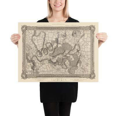 Ancienne carte du sud-est de Londres en 1746 par John Rocque - Chislehurst, Bromley, Mottingham, Southend, Widmore, SE6, SE12, SE9, SE13