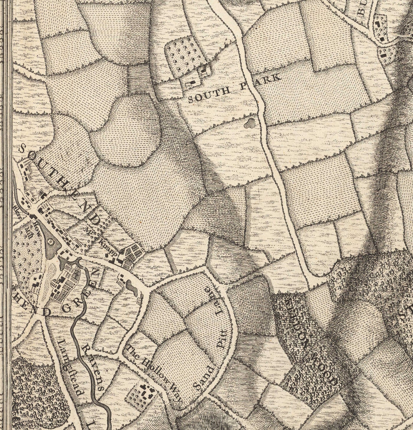 Old Map of South East London in 1746 by John Rocque - Chislehurst, Bromley, Mottingham, Southend, Widmore, SE6, SE12, SE9, SE13