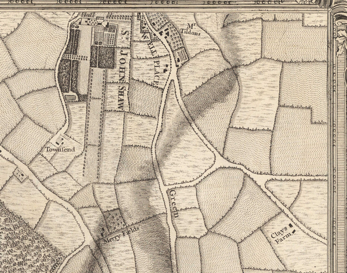 Old Map of South East London in 1746 by John Rocque - Chislehurst, Bromley, Mottingham, Southend, Widmore, SE6, SE12, SE9, SE13