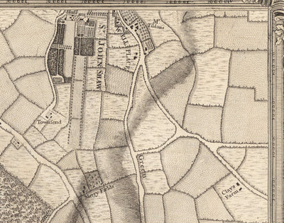 Old Map of South East London in 1746 by John Rocque - Chislehurst, Bromley, Mottingham, Southend, Widmore, SE6, SE12, SE9, SE13