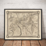 Ancienne carte de l'ouest et du sud-ouest de Londres en 1746 par John Rocque - Fulham, Wandsworth, Chelsea, Putney, Battersea, SW3, SW6, SW10, SW11, SW13, SW15, SW18 