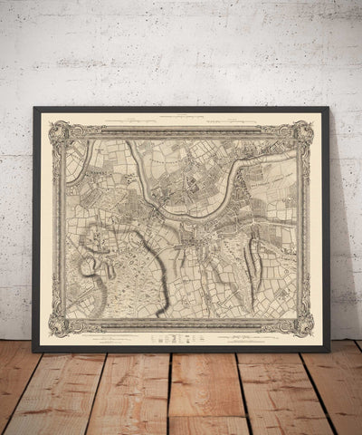 Mapa antiguo del oeste y suroeste de Londres en 1746 por John Rocque - Fulham, Wandsworth, Chelsea, Putney, Battersea, SW3, SW6, SW10, SW11, SW13, SW15, SW18 