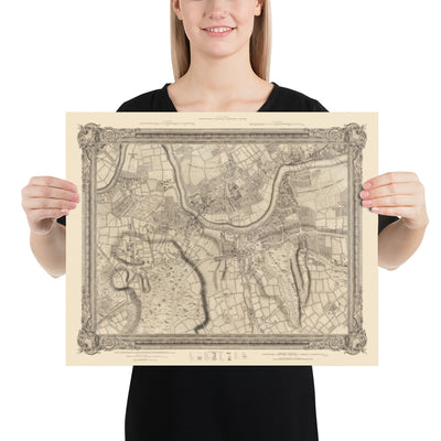 Mapa antiguo del oeste y suroeste de Londres en 1746 por John Rocque - Fulham, Wandsworth, Chelsea, Putney, Battersea, SW3, SW6, SW10, SW11, SW13, SW15, SW18 