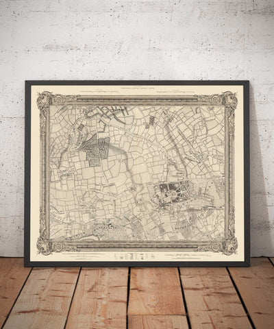 Antiguo mapa del oeste y centro de Londres en 1746 por John Rocque - Hamersmith, Kensington, Hyde Park, Knightsbridge, Shepherd's Bush, SW3,SW5, SW7, W2, W6, W10, W12, W14, NW8