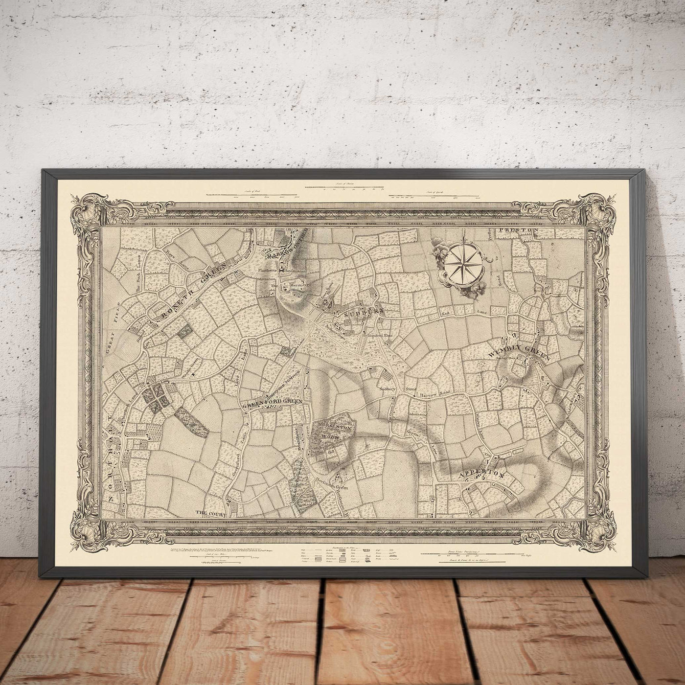 Old Map of North West London in 1746 by John Rocque - Wembley, Preston, Alperton, Northolt, Roxeth Green, W3, W5, W7,W13, NW10