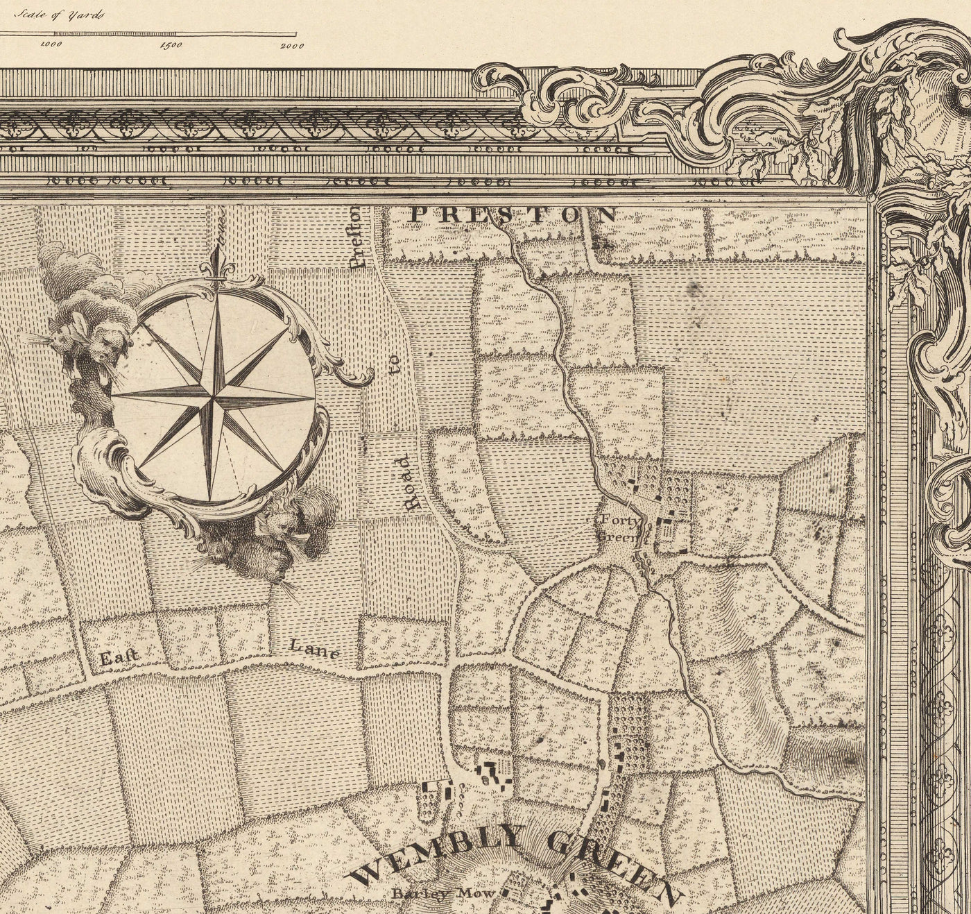 Old Map of North West London in 1746 by John Rocque - Wembley, Preston, Alperton, Northolt, Roxeth Green, W3, W5, W7,W13, NW10
