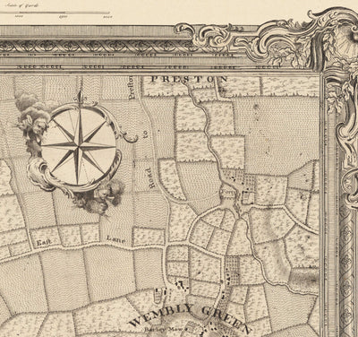 Old Map of North West London in 1746 by John Rocque - Wembley, Preston, Alperton, Northolt, Roxeth Green, W3, W5, W7,W13, NW10