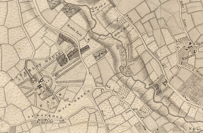 Alte Karte von West-London im Jahr 1746 von John Rocque - Brentford, Ealing, Acton, Hanwell, Chiswick, W3, W4, W5, W7, W13 