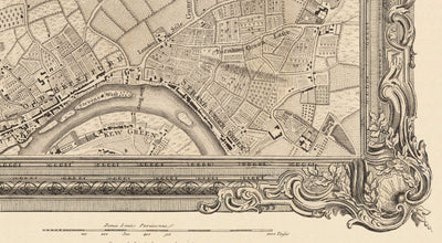 Alte Karte von West-London im Jahr 1746 von John Rocque - Brentford, Ealing, Acton, Hanwell, Chiswick, W3, W4, W5, W7, W13 