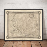 Antiguo mapa del oeste de Londres en 1746 por John Rocque - Brentford, Ealing, Acton, Hanwell, Chiswick, W3, W4, W5, W7, W13