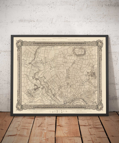 Alte Karte von West-London im Jahr 1746 von John Rocque - Brentford, Ealing, Acton, Hanwell, Chiswick, W3, W4, W5, W7, W13 