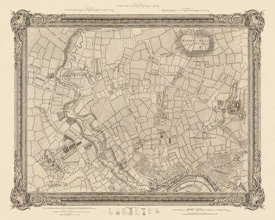 Alte Karte von West-London im Jahr 1746 von John Rocque - Brentford, Ealing, Acton, Hanwell, Chiswick, W3, W4, W5, W7, W13 
