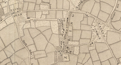 Alte Karte von West-London im Jahr 1746 von John Rocque - Brentford, Ealing, Acton, Hanwell, Chiswick, W3, W4, W5, W7, W13 