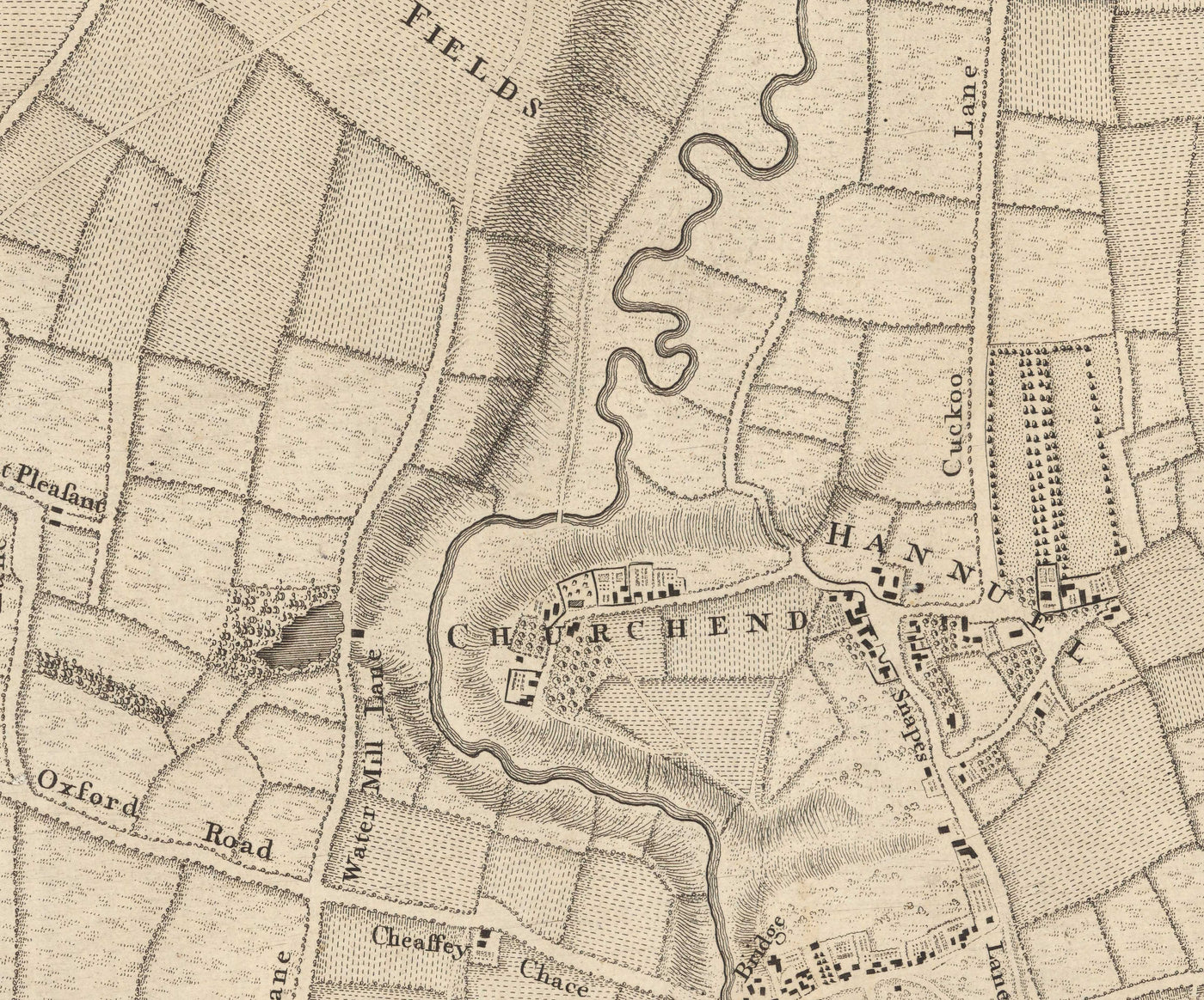 Alte Karte von West-London im Jahr 1746 von John Rocque - Brentford, Ealing, Acton, Hanwell, Chiswick, W3, W4, W5, W7, W13 