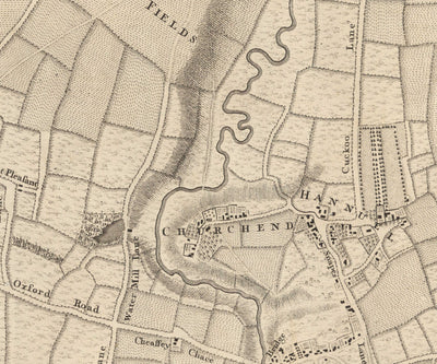 Alte Karte von West-London im Jahr 1746 von John Rocque - Brentford, Ealing, Acton, Hanwell, Chiswick, W3, W4, W5, W7, W13 