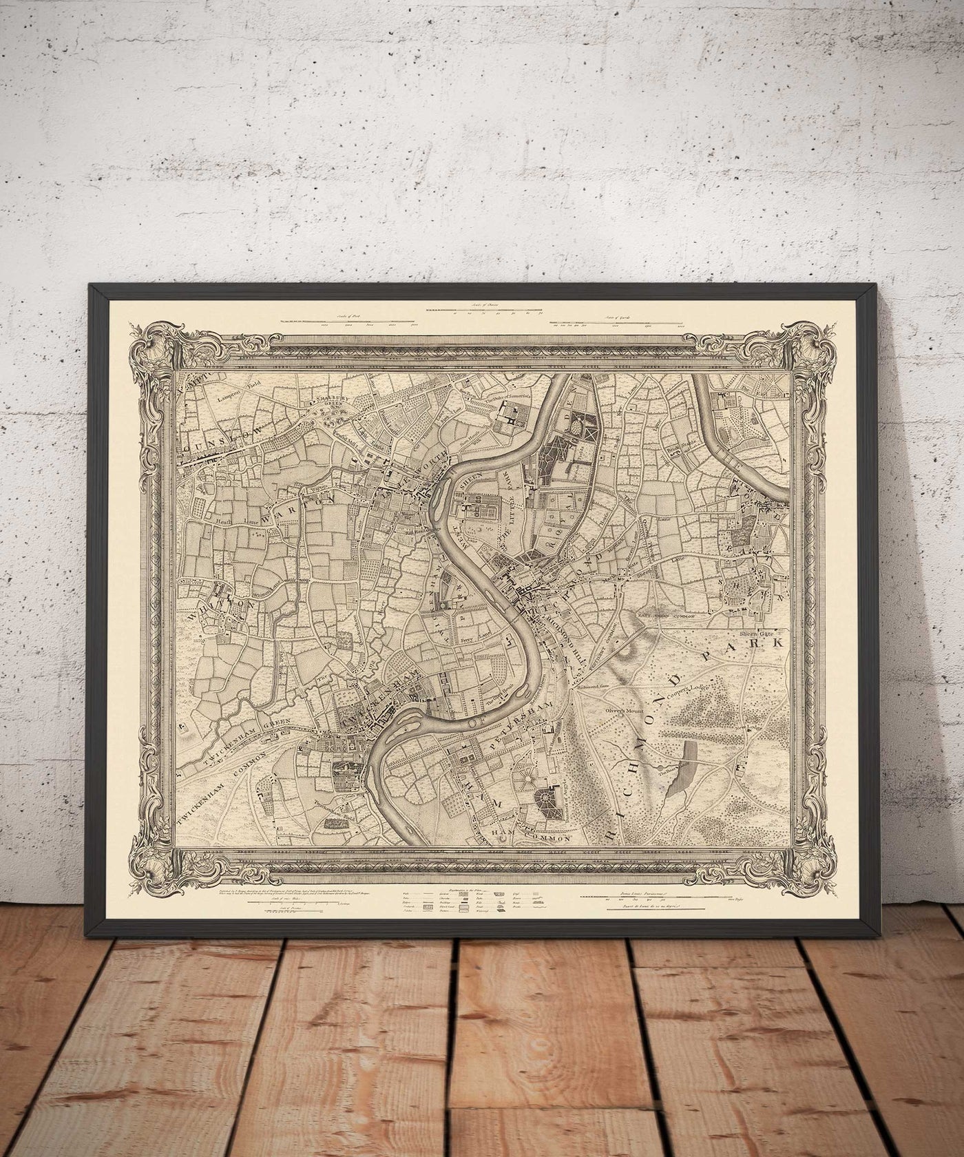 Old Map of South West London in 1746 by John Rocque - Twickenham, Isleworth, Richmond Park, Hounslow, Whitton, SW14, TW1, TW2, TW4