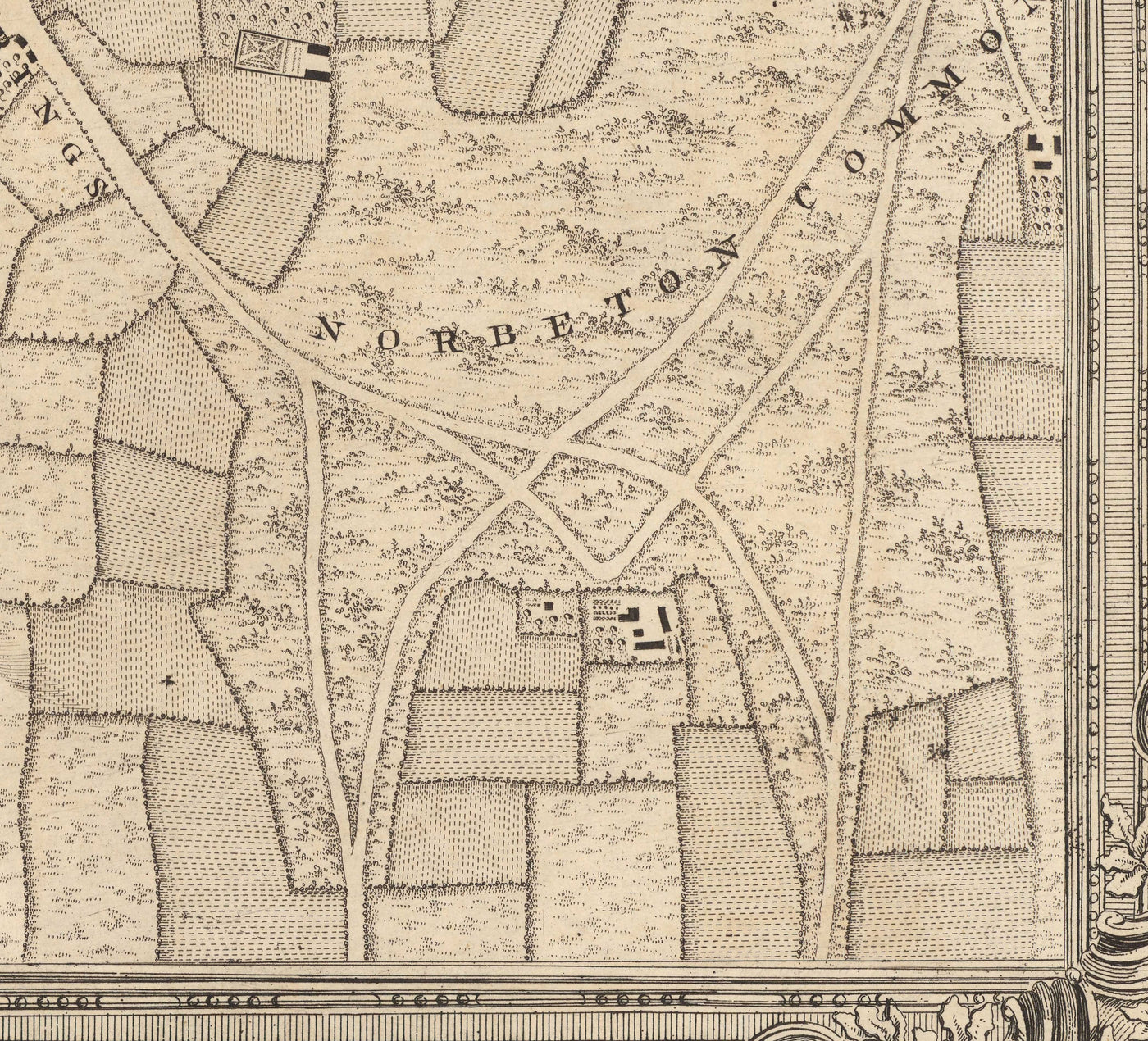 Old Map of South West London in 1746 by John Rocque - Kingston, Hampton Court, Teddington, Surbiton, Thames