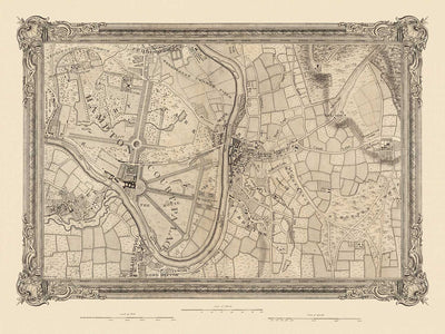 Old Map of South West London in 1746 by John Rocque - Kingston, Hampton Court, Teddington, Surbiton, Thames