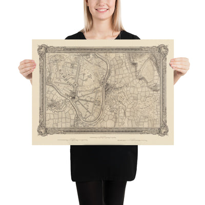 Old Map of South West London in 1746 by John Rocque - Kingston, Hampton Court, Teddington, Surbiton, Thames