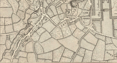Ancienne carte du sud-est de Londres en 1746 par John Rocque - Lewisham, Woolwich, Greenwich, Eltham, Deptford, SE8, SE14, SE10, SE7, SE3, SE4, SE13