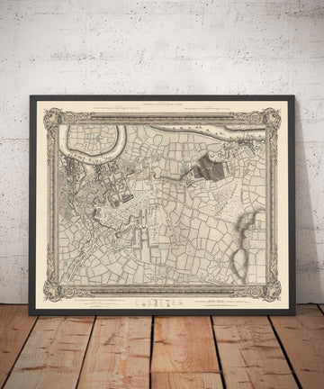 Ancienne carte du sud-est de Londres en 1746 par John Rocque - Lewisham, Woolwich, Greenwich, Eltham, Deptford, SE8, SE14, SE10, SE7, SE3, SE4, SE13