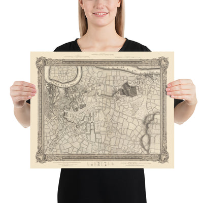 Ancienne carte du sud-est de Londres en 1746 par John Rocque - Lewisham, Woolwich, Greenwich, Eltham, Deptford, SE8, SE14, SE10, SE7, SE3, SE4, SE13