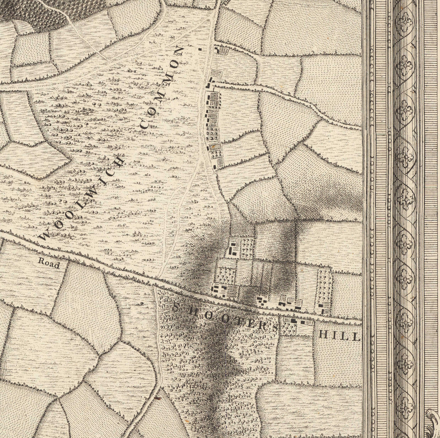 Ancienne carte du sud-est de Londres en 1746 par John Rocque - Lewisham, Woolwich, Greenwich, Eltham, Deptford, SE8, SE14, SE10, SE7, SE3, SE4, SE13