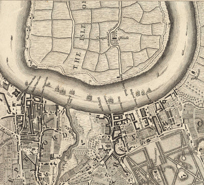 Ancienne carte du sud-est de Londres en 1746 par John Rocque - Lewisham, Woolwich, Greenwich, Eltham, Deptford, SE8, SE14, SE10, SE7, SE3, SE4, SE13