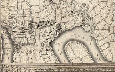 Old Map of East London in 1746 by John Rocque - Stratford, Eastham, Upton Park, Canary Wharf, Plaistow, E3, E6, E13, E14, E15, E16
