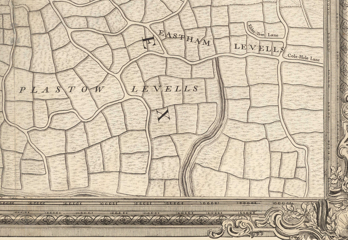 Old Map of East London in 1746 by John Rocque - Stratford, Eastham, Upton Park, Canary Wharf, Plaistow, E3, E6, E13, E14, E15, E16