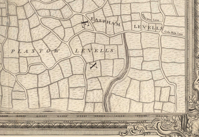 Old Map of East London in 1746 by John Rocque - Stratford, Eastham, Upton Park, Canary Wharf, Plaistow, E3, E6, E13, E14, E15, E16