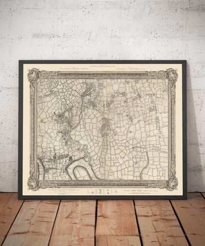 Old Map of East London in 1746 by John Rocque - Stratford, Eastham, Upton Park, Canary Wharf, Plaistow, E3, E6, E13, E14, E15, E16