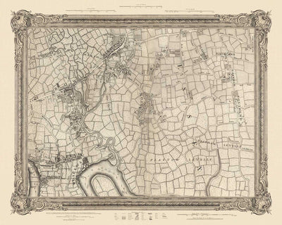 Old Map of East London in 1746 by John Rocque - Stratford, Eastham, Upton Park, Canary Wharf, Plaistow, E3, E6, E13, E14, E15, E16