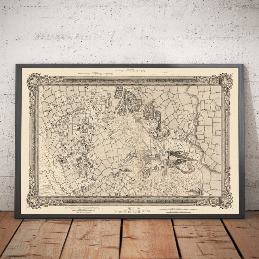 Ancienne carte du nord-est de Londres en 1746 par John Rocque - Wanstead, Walthamstow, Leyton, Aldersbrook, Woodford, E7, E9, E10, E11, E12, E15