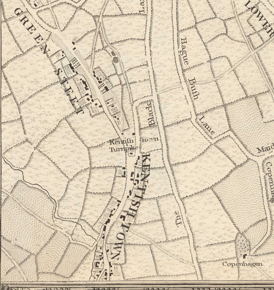 Ancienne carte du nord de Londres en 1746 par John Rocque - Highgate, Clapton, Stoke Newington, Tottenham, NW5, NW1, N1, N7, N5, N16, N4, N9, N6, E5, E8, E9